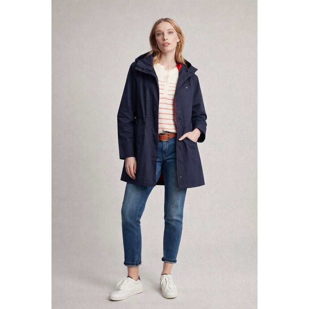 Tommy Hilfiger Navy Hooded Windbreaker Jacket Full Zip Women Size L NWT Sporty